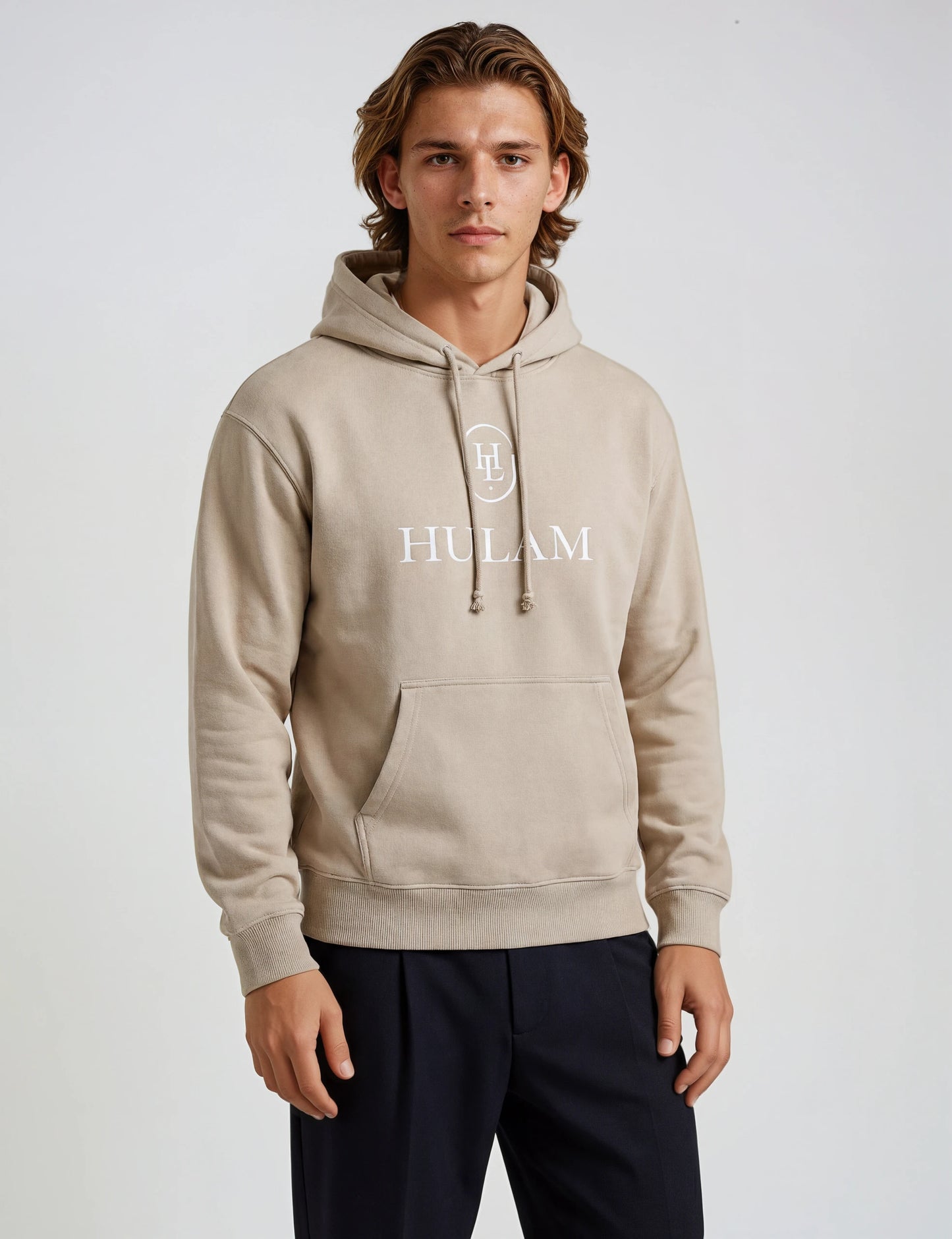 HULAM Unisex French Terry pullover Hoodie  Sand beige