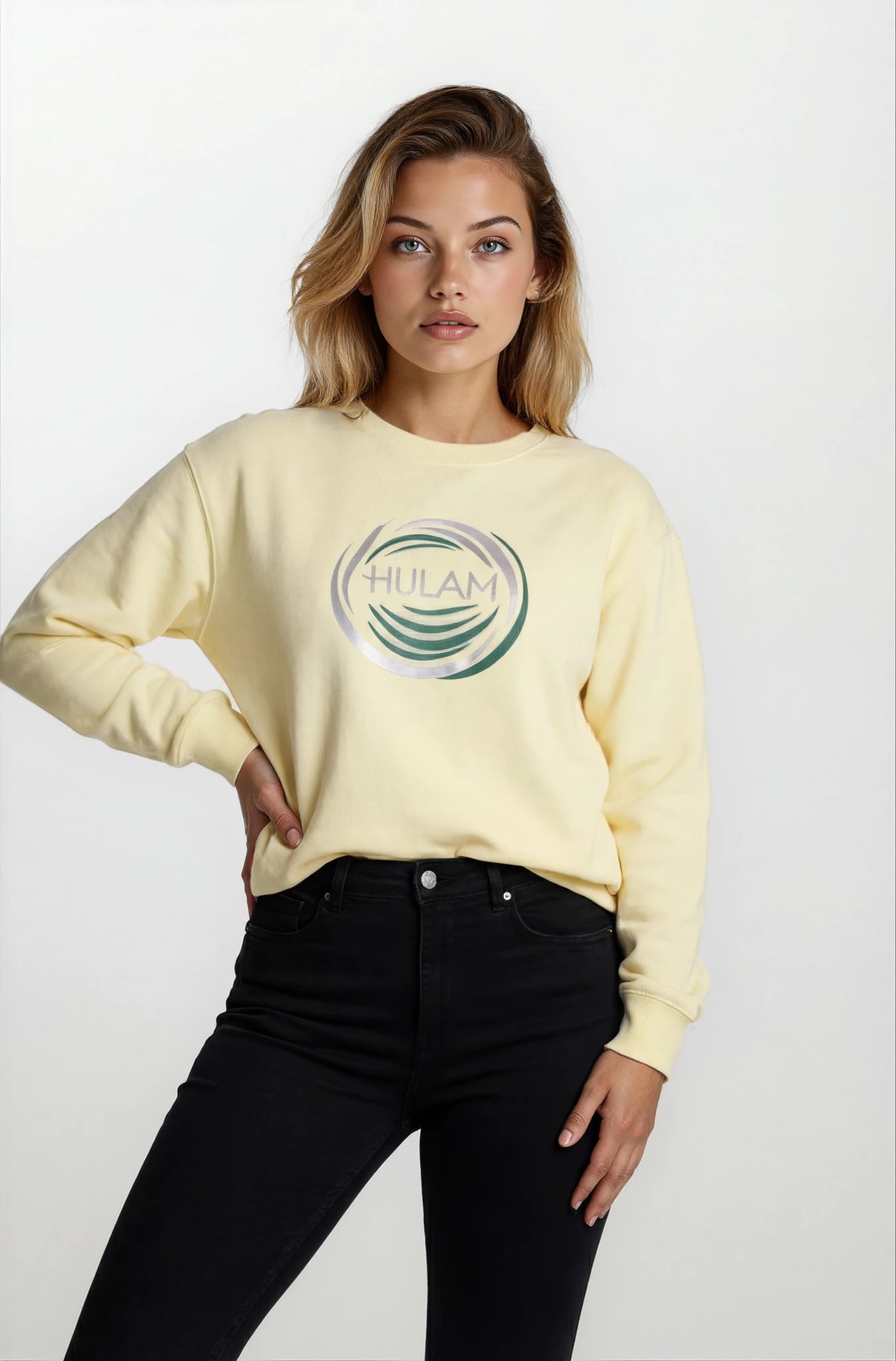 HULAM Unisex French Terry sweatshirt　Frost Yellow